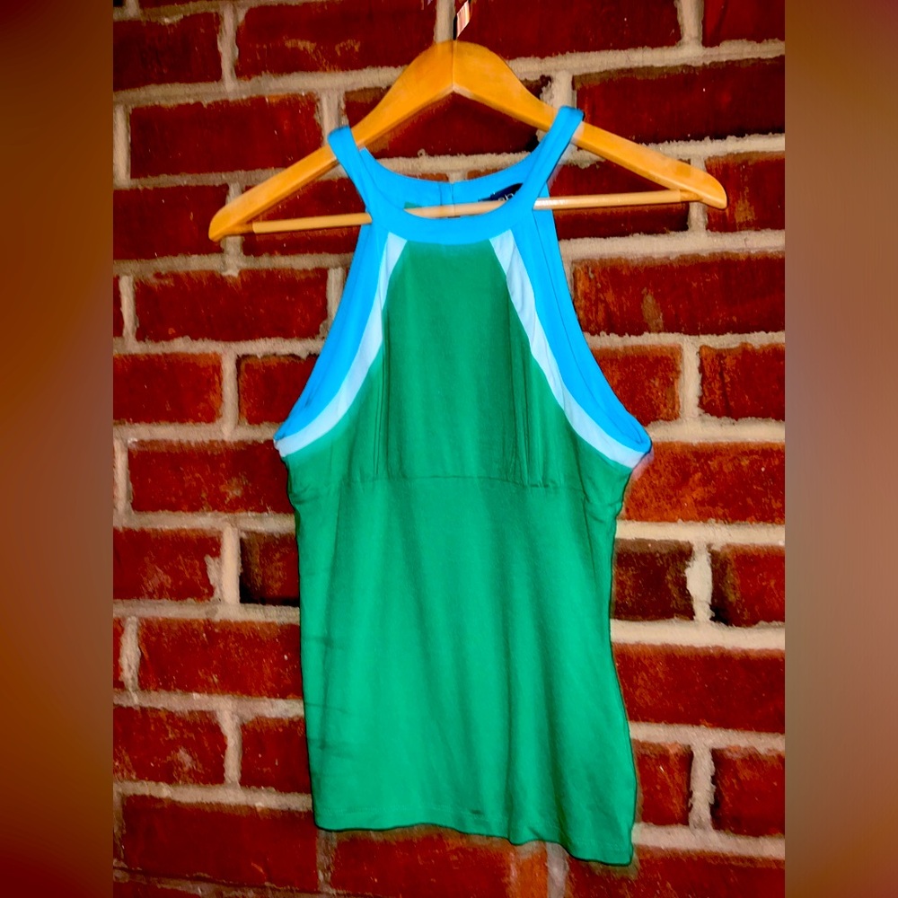 Bright green, turquoise and light blue soft tank from Bebe.